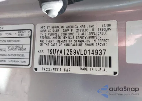 1997 Acura Cl 2.2 z USA, uszkodzony, nr VIN 19UYA1259VL014937